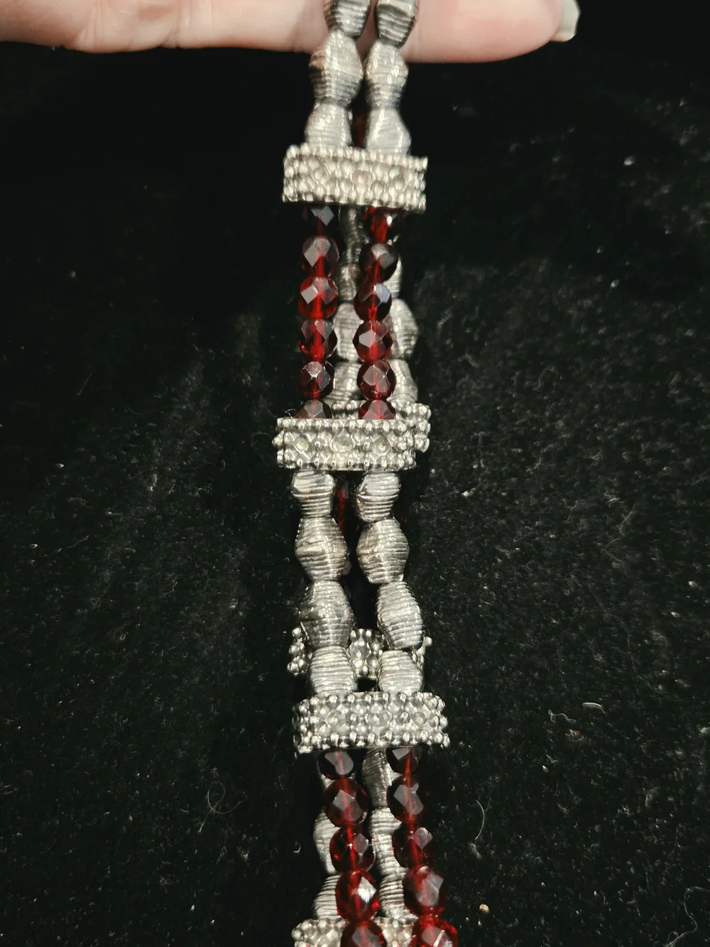 Vintage Red Fauceted Beaded Belt With Silver Accents 30